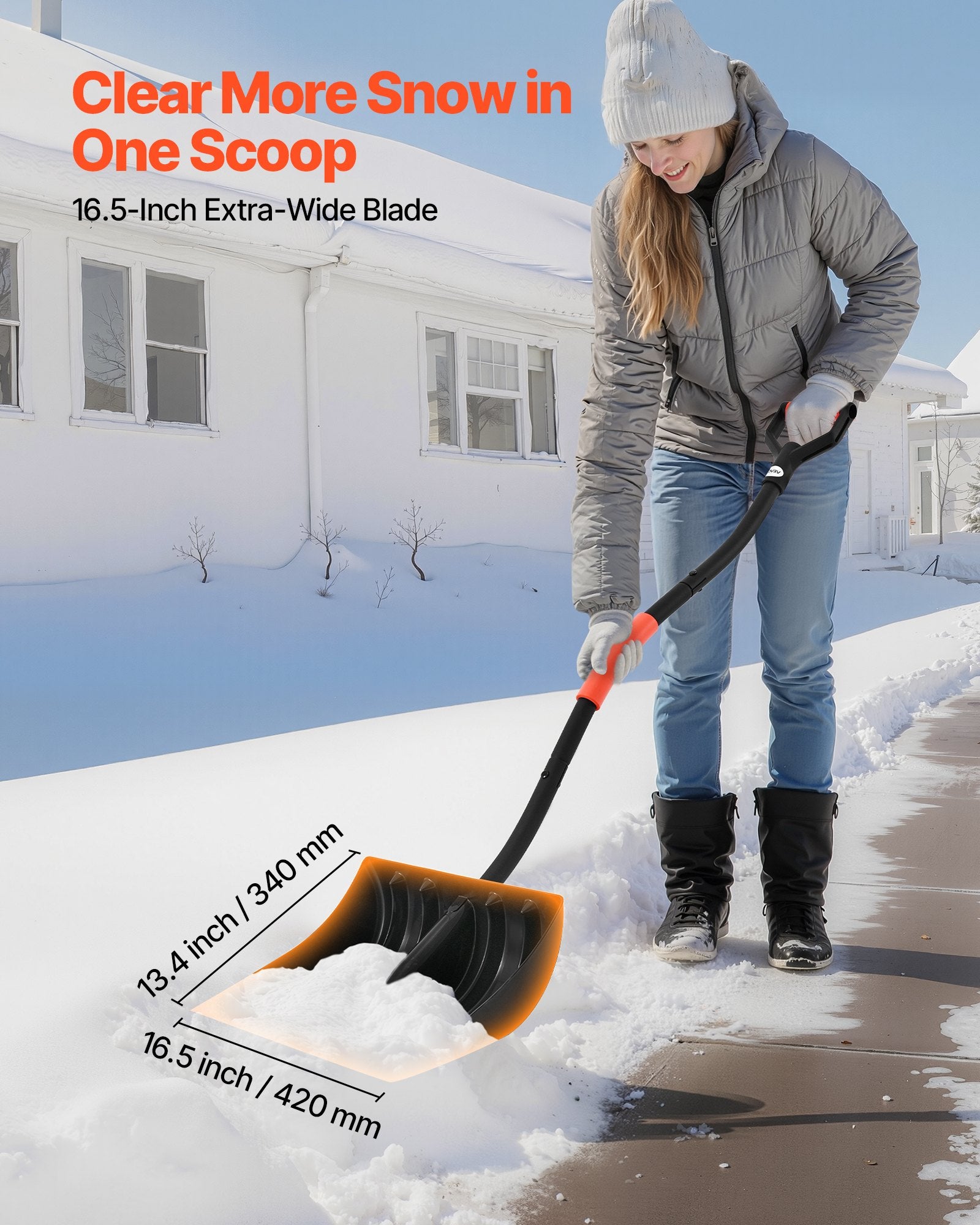 Snow Shovel For Driveway, 17 In Wide Plastic Snow Shovel With D-shaped Handles & Aluminum Blade, Large Capacity Snowplow Shovels, Lightweight Snows Removal Tool For Garden Car Camping