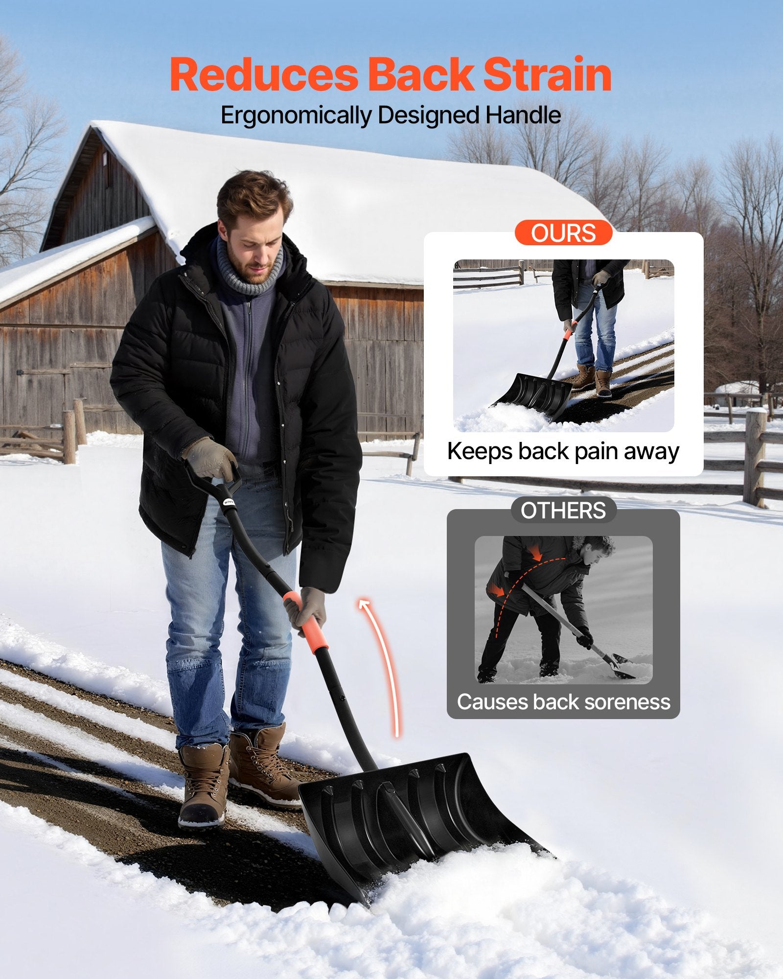 Snow Shovel For Driveway, 17 In Wide Plastic Snow Shovel With D-shaped Handles & Aluminum Blade, Large Capacity Snowplow Shovels, Lightweight Snows Removal Tool For Garden Car Camping